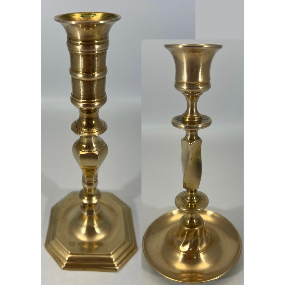 Vintage Solid Brass Candlestick Holders Set of 2 Octagon and Twisted Stem
